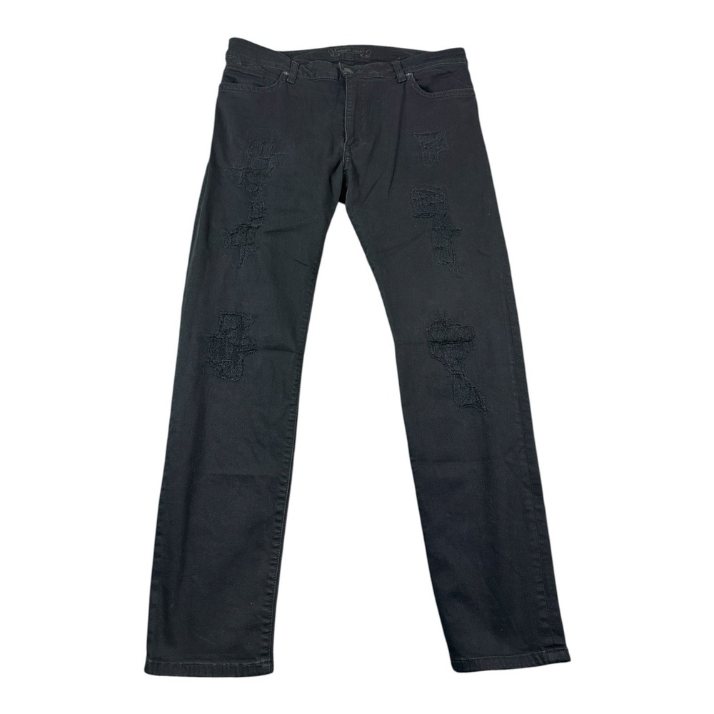 Robins Jeans Black Cotton Stretch Denim Mens Jeans Size 36X30 Distressed